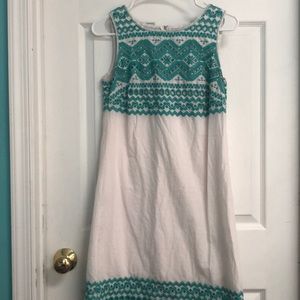 White and turquoise dress